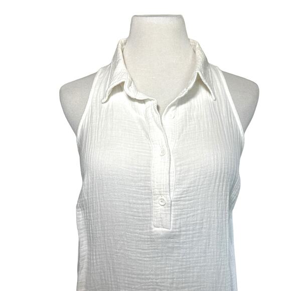 Monrow Gauze Cotton Henley Halter Collared Button Sleeveless Dress White Small - Picture 5 of 14